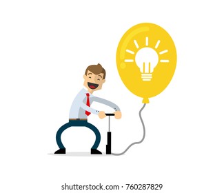 Ready to use website illustration or print illustration of businessman pumping idea balloon