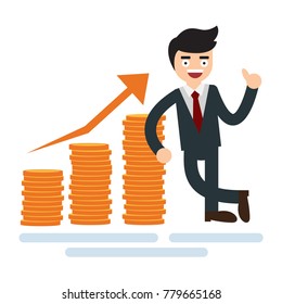 Ready to use website illustration or print illustration of Businessman with gold coins chart
