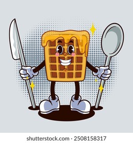 Ready Waffle Character Illustration Vintage and Retro Style