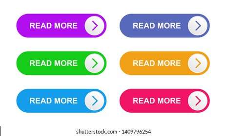 Ready web buttons for use in the field of web design. Vector purple, green, bright blue, blue, orange and pink color buttons on the isolated white background.