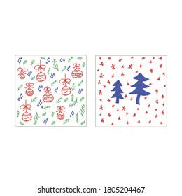 Ready-drawn Christmas and new year inscriptions with symbols of winter holidays. Can be used for banners, greeting cards, gifts, etc. Holiday card, with Christmas tree and winter. Vector illustration