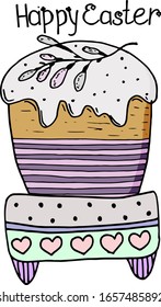 Ready-made design for Easter cards, posters, decoupage, things. Cake on the stand. Drawing in a vector by hand.
