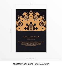Ready-made invitation card design with abstract vintage ornament. Black-gold luxurious colors. Can be used as background and wallpaper. Elegant and classic vector elements are great for decoration.