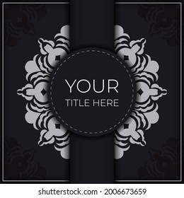 Ready-made invitation card design with abstract vintage ornament. Black and silver luxurious colors. Can be used as background and wallpaper. Elegant and classic vector elements
