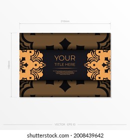 Ready-made invitation card design with abstract vintage ornament. Black gold luxurious colors. Can be used as background and wallpaper. 