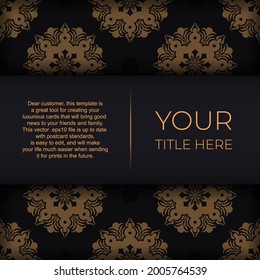 Ready-made invitation card design with vintage Indian ornament. Black-gold luxurious colors. Can be used as background and wallpaper. Elegant and classic vector elements