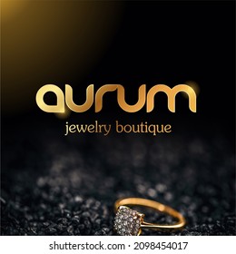 A ready-made name and logo for the Aurum jewelry boutique. Jewelry store, diamond, gold, golden glitter logo. Vector gold logo design. Abstract, style logo template. Vector illustration.