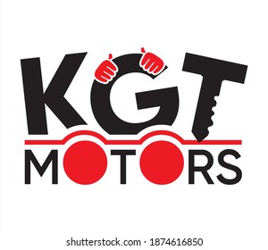 Ready-made Name And Vector Logo Design For The Automotive Industry. KGT Motors. Ready Name And Vector Logo Design For The Automotive Industry. KGT Engines. Silhouette Of Hand, Steering Wheel And Key I