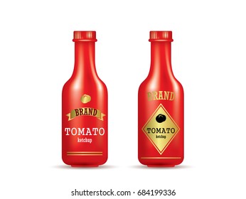 Ready-made packaging design for tomato ketchup. Vector illustration. 3d concept.
