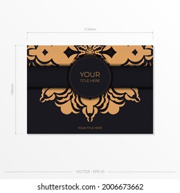 Ready-made postcard design with abstract vintage ornaments. Black-gold luxurious colors. Can be used as background and wallpaper. Elegant and classic vector elements are great for decoration.