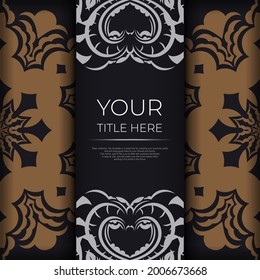 Ready-made postcard design with abstract vintage ornaments. Black-gold luxurious colors. Can be used as background and wallpaper. Elegant and classic vector elements ready for print and typography.