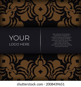 Ready-made postcard design with abstract vintage ornaments. Black-gold luxurious colors. Can be used as background and wallpaper. Elegant and classic vector elements ready for print and typography.