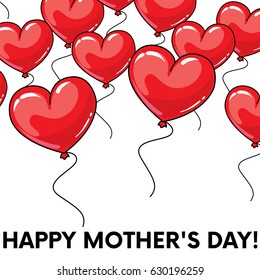Ready-made postcard "Happy Mother's Day" with big hearts. Vector illustration.