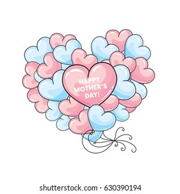 Ready-made postcard "Happy Mother's Day" with big hearts. Vector illustration.