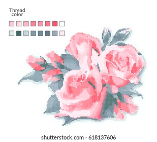 Ready-made template for cross stitch. Catalog of used colors of threads. Vector
