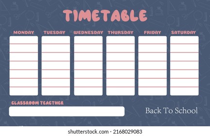  Ready-made timetable template for elementary school. Schoolboy weekly planner template.