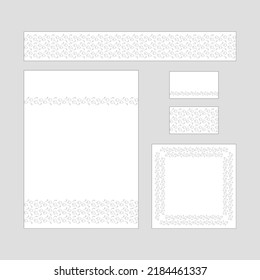 Ready-made vector templates for letterhead, business cards, and cards. Linear pattern with leaves for your design
