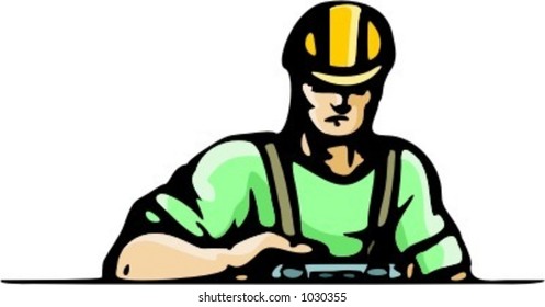 A ready-to-cut vector illustration of a concentrated worker.