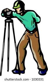 Eine fertige Vektorgrafik eines Fotografen, die mit einer Kamera fotografiert wird. Vielleicht auch ein Vermesser.