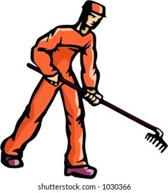 A ready-to-cut vector illustration of a worker, holding a rake.