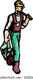 A ready-to-cut vector illustration of a worker, walking with an ax. Might be also a forester.