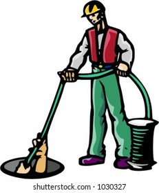 A ready-to-cut vector illustration of workers, installing a cable network.