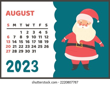 Ready-to-print vertical wall calendar for 2023 , the symbol of 2023 according to the Lunar calendar. The week starts on Sunday. Printable stock calendar template, Father Christmas.