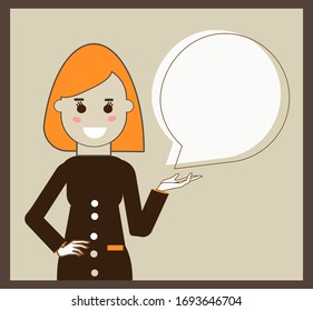 Ready-to-use banner or avatar with a young smiling girl and a bubble. Flat style vector illustration isolated on a colored background