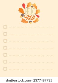 Ready-to-use Fall Planning Page Mockup. With checkboxes. Vector