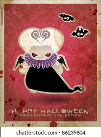 ready-to-use grunge old-look Halloween postcard with cute cartoon little vampire. EPS10