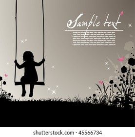  ready-to-use placard with silhouette of a girl sitting on a swing, flowers and colored butterflies , just add your text  and use as placards or invitations to advertise your action!