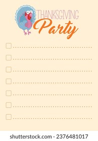 Ready-to-use Thanksgiving Party Planning Page Mockup. With checkboxes. Vector