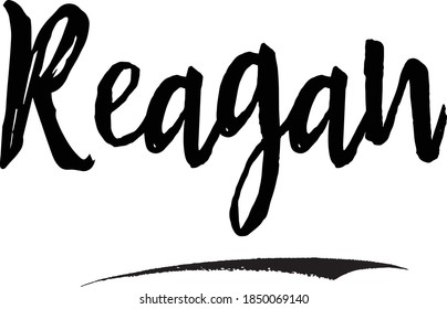 Reagan-Female Name Brush Calligraphy Black Color Text on White Background