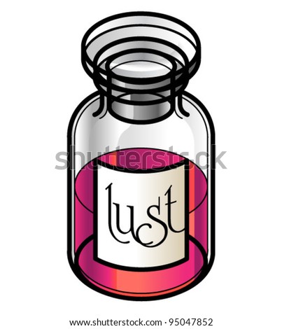 A reagent bottle of Lust. Concept: Seven Deadly Sins. Collect the whole set!
