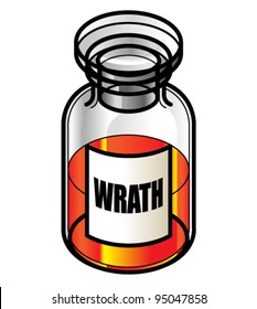 A reagent bottle of Wrath. Concept: Seven Deadly Sins. Collect the whole set!