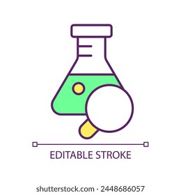 Reagents analysis RGB color icon. Chemical reaction monitoring. Chemistry lab research tools. Harmful substances. Isolated vector illustration. Simple filled line drawing. Editable stroke