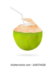 real 3d coconut water drink with white plastic tube