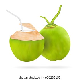 real 3d coconut water drink with white plastic tube