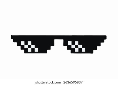 Real 3d pixel art thug glasses like design vector illustration isolated on transparent png background. Mock up template.
