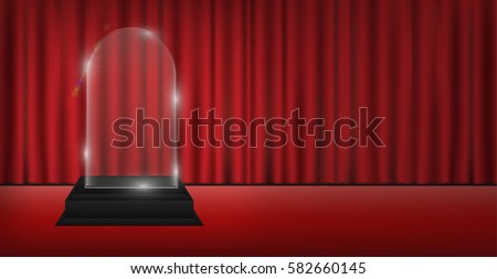 real 3d transparent acrylic trophy with red curtain stage background