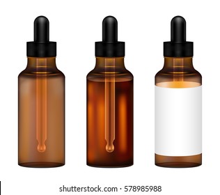 real amber glass  bottle with eye dropper vector