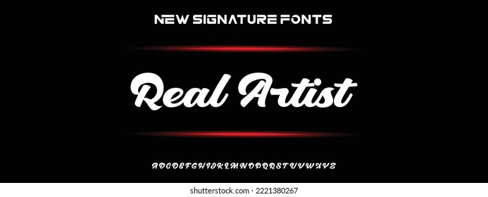 Real Artist Hand drawn calligraphic vector monoline font. Distress signature letters. Modern script calligraphy type. ABC typography latin signature alphabet.