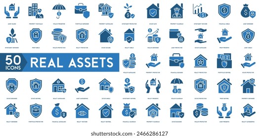 Real Asset-Symbol. Vermögenswächter, Vermögenswächter, Vermögensbewahrer, Portfolio-Verteidiger, Vermögensschutz, Investitionsschutz, Immobilienschutz, Immobilien-Safe, Vermögenswächter, Investment Watcher , Finanzschild