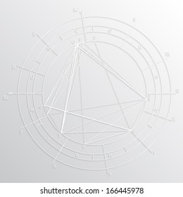 Real astrological natal chart, laconic 3d paper illustration. Western astrology, twelve houses of horoscope.