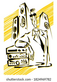 A Real Audiophile. Music Store Owner. Vector Image For Illustrations.