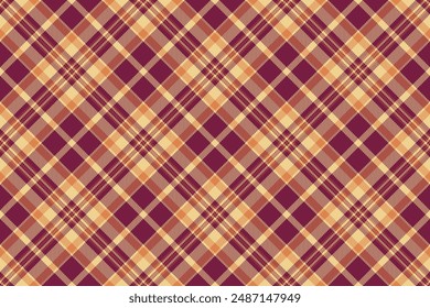 Real background fabric seamless, lady plaid tartan pattern. 1970s textile vector texture check in pink and amber colors palette.