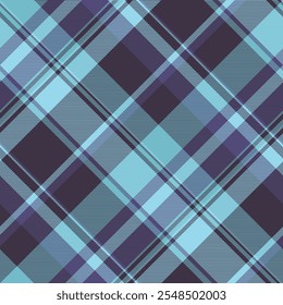 Real background vector texture, indoor fabric seamless check. Plain textile tartan plaid pattern in cyan and dark colors palette.