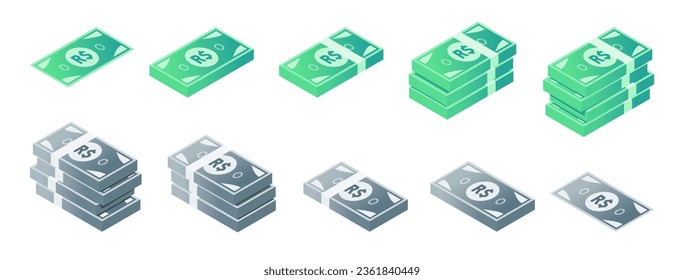 Real Banknote Isometric Icon Set