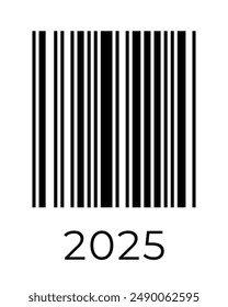 Código de barras real 2025 número. Plantilla de diseño de concepto de código QR de vacaciones de año Nuevo. Vector eps ilustración para celebración Anuncio, póster, tarjeta de felicitación, invitación