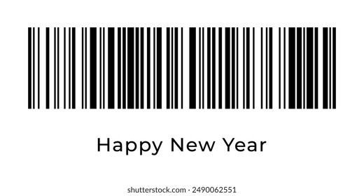 Real barcode Happy New Year text. Holiday QR code concept design template. Vector eps isolated illustration for celebration banner, poster, greeting card, invitation